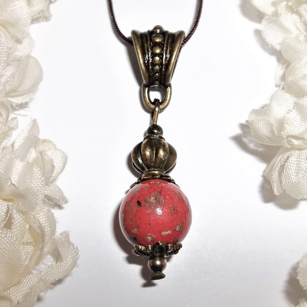 Necklace, Beaded Necklace, Coral Necklace, Bronze Necklace, Necklace, New 7823 - Picture 1 of 9
